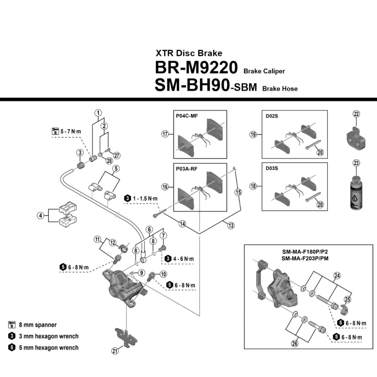Shimano XTR M9220 Enduro Scheibenbremse 4 Kolben Vorderrad Griff links