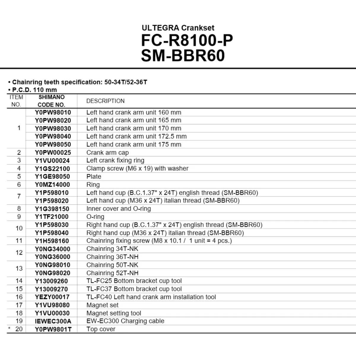 Shimano Ultegra Powermeter FC-R8100-P Ersatzteil | Kurbelarm links 175 mm