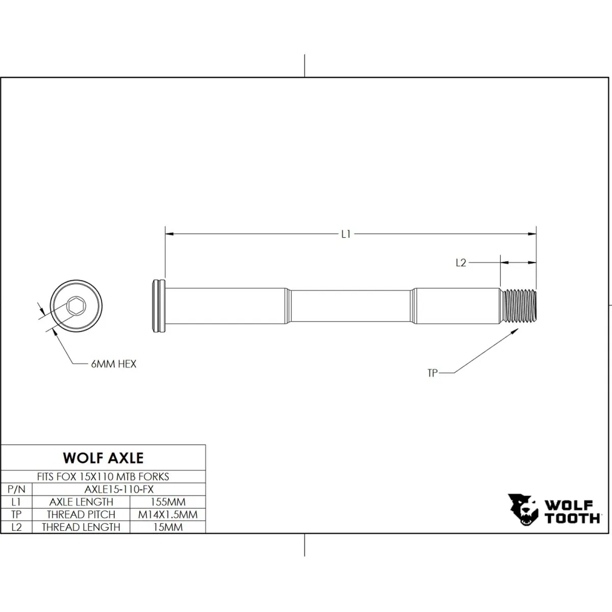 Wolf Tooth Steckachse - FOX Gabel Boost 15x110mm schwarz