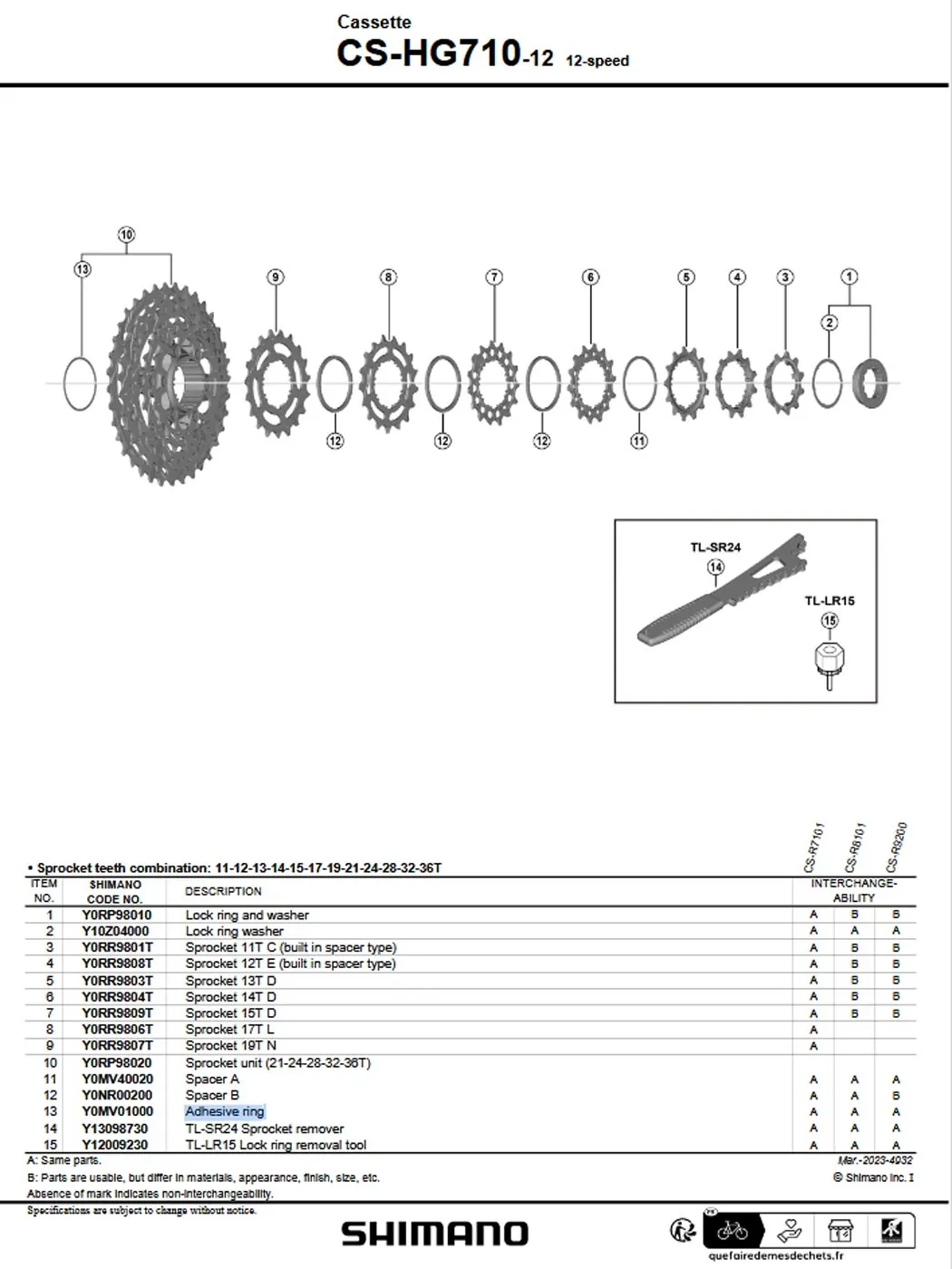 Shimano 105/GRX CS-HG710 Kassette 12-fach Ersatzteil | Lock Ring mit washer Nr.1