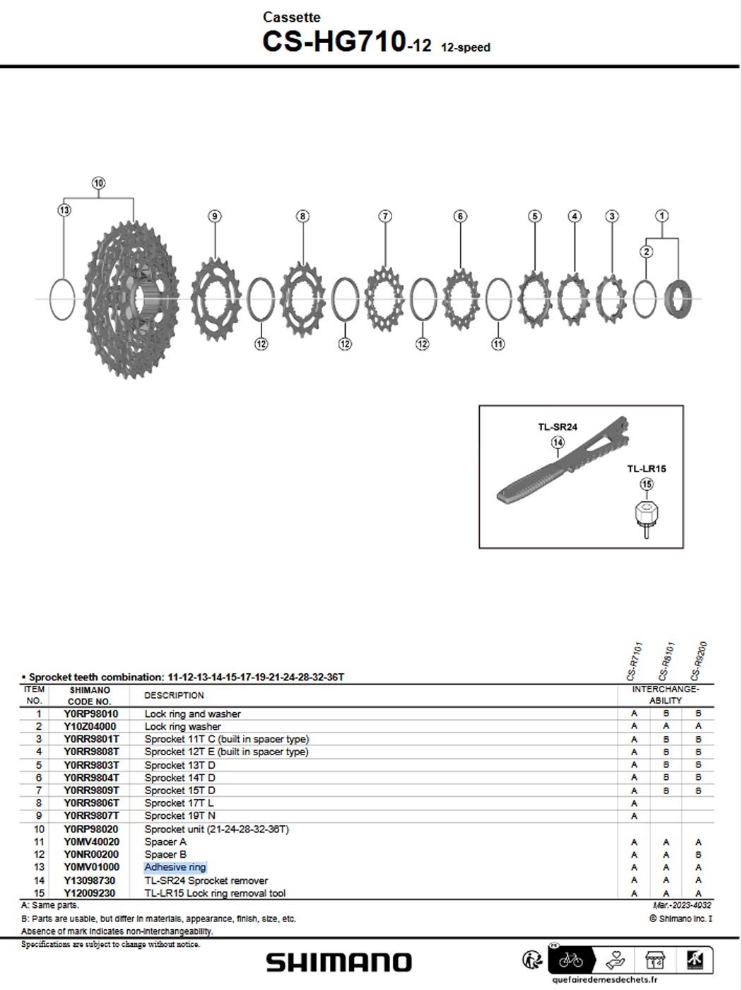 Shimano 105/GRX CS-HG710 Kassette 12-fach Ersatzteil | Ritzel 11 Zähne Nr.3