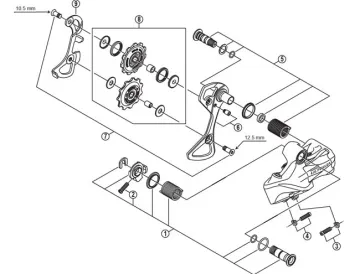 Shimano Ultegra Di2 RD-6770-SS Schaltwerk Ersatzteil | Achseinheit für Schaltwerk-Halter komplett Nr 1 ausverkauft