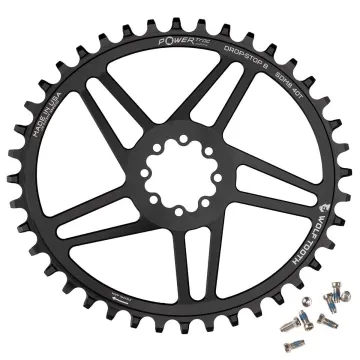 Wolf Tooth Drop-Stop B Kettenblatt OVAL 9-12-fach - Sram / Quarq Direct Mount Alu 6mm Offset 38 Zähne